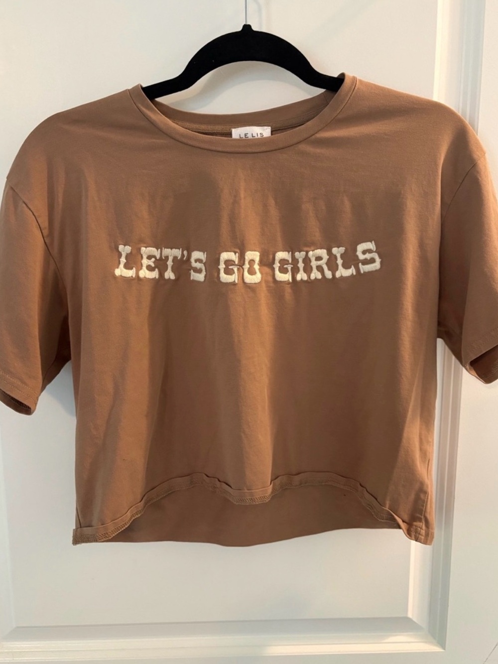 LE LIS Crop Top "Let's Go Girls" Short Sleeve Tee - Brown